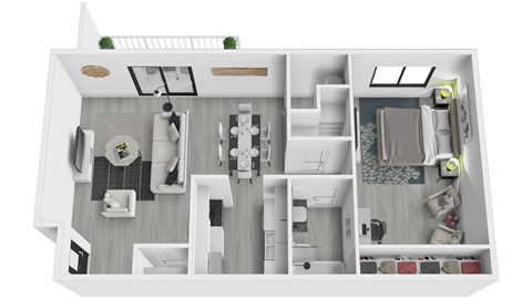 Floor plan for 1 bed, 1 bath, 758 sqft